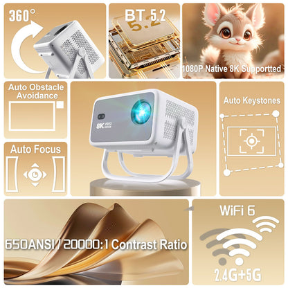 Velec Projector 650 ANSI 4K HD 1080P Android 14 Auto Focus Wifi6 BT5.2 Portable Outdoor Video Smart Home Theater Proyector TP350