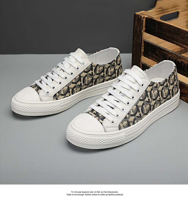 New Shoes for Men Genuine Leather Patchwork Casual Shoes Trend Flat Skateboard Shoes Youth Cool Lace-up Sneakers