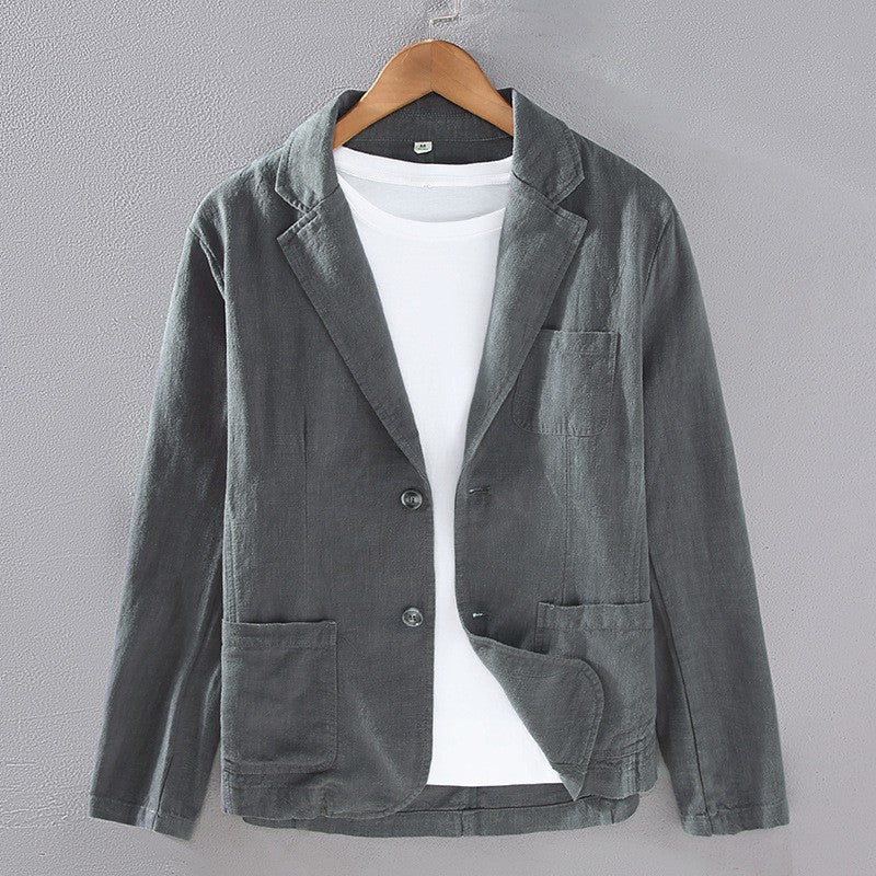 2024 Retro Cotton Linen Men Blazer Coat Beach Wedding Party Suit Spring Summer Fashion Male Formal Business Slim Suit Jacket