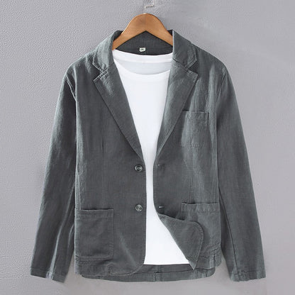 2024 Retro Cotton Linen Men Blazer Coat Beach Wedding Party Suit Spring Summer Fashion Male Formal Business Slim Suit Jacket