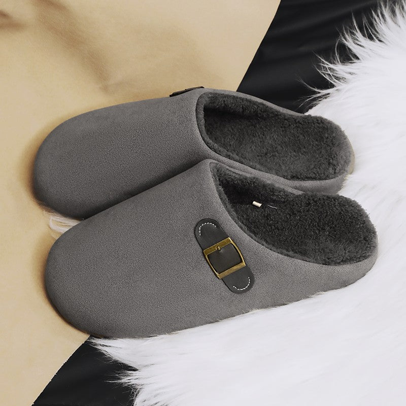 2025 New Unisex Winter Home Slippers Fashion Buckle Design Warm Fleece Lined Non - Slip Indoor Comfort Slippers New Arrival