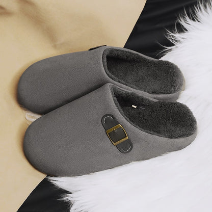 2025 New Unisex Winter Home Slippers Fashion Buckle Design Warm Fleece Lined Non - Slip Indoor Comfort Slippers New Arrival