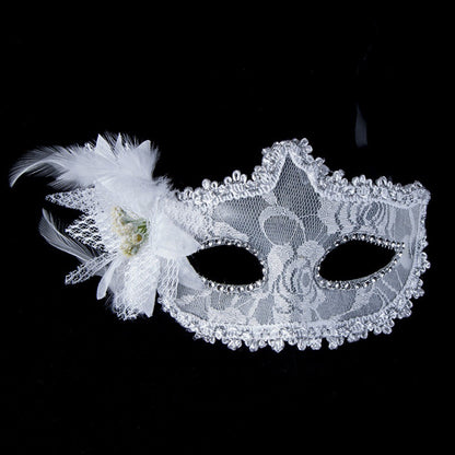 Eye Mask Side Flower Masquerade Mask Half Face Feather Mardi Gras Mask Sexy Lace Eye Mask Venetian Party