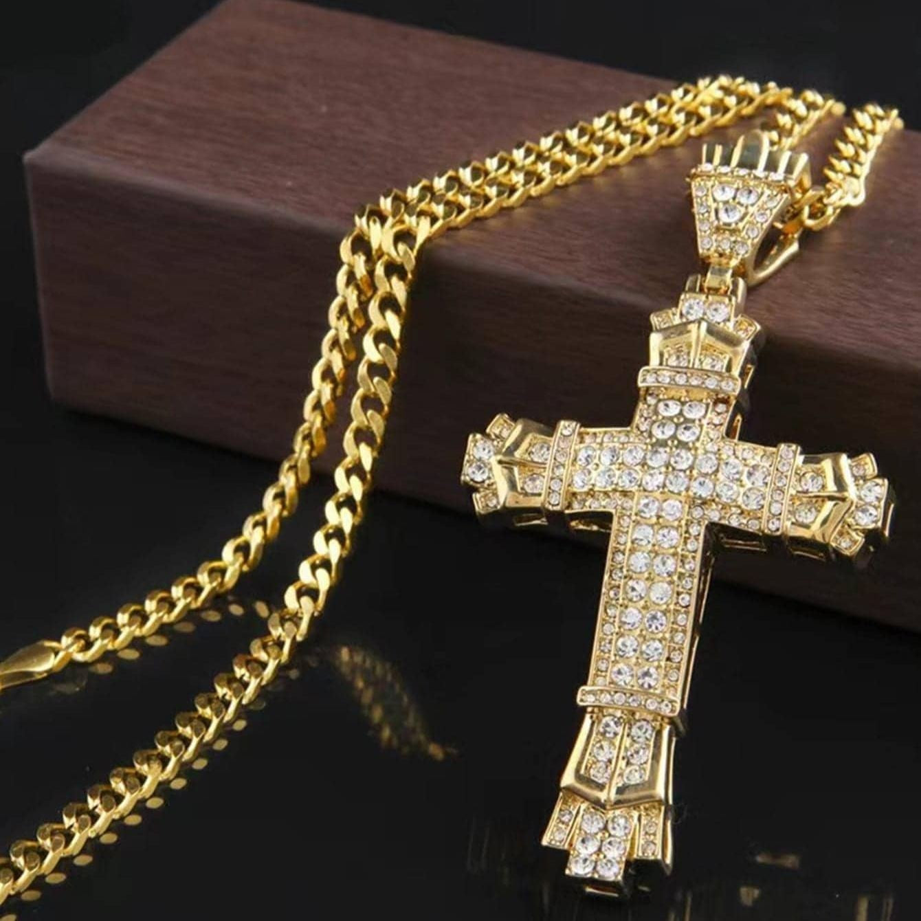 1 Simples Estilo MASCULINO Strass Cruz Cristã Pingente de Strass Colar Personalidade Moda Rua Corrente Dominadora Joias