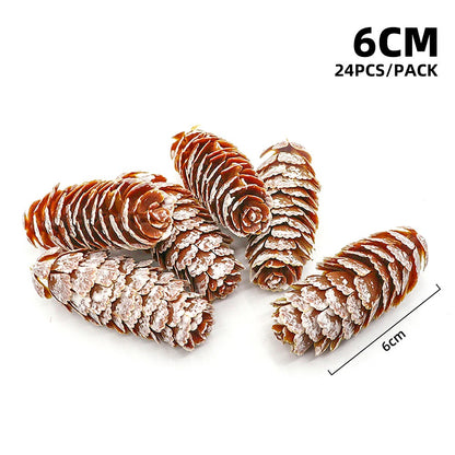 24Pcs Christmas Fake Pine Cones Xmas Tree Hanging Ornament Flowers Wreaths Pendant for Festival Wedding Party Gift Navidad Natal