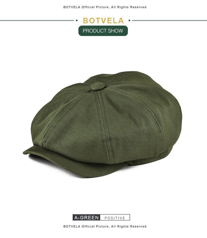 BOTVELA Men's Newsboy Cap Twill Cotton 8 Panel Hat Flat Ivy Cabbie Casual Baker Caps Gatsby Hat Retro Hats Boina Beret for Male