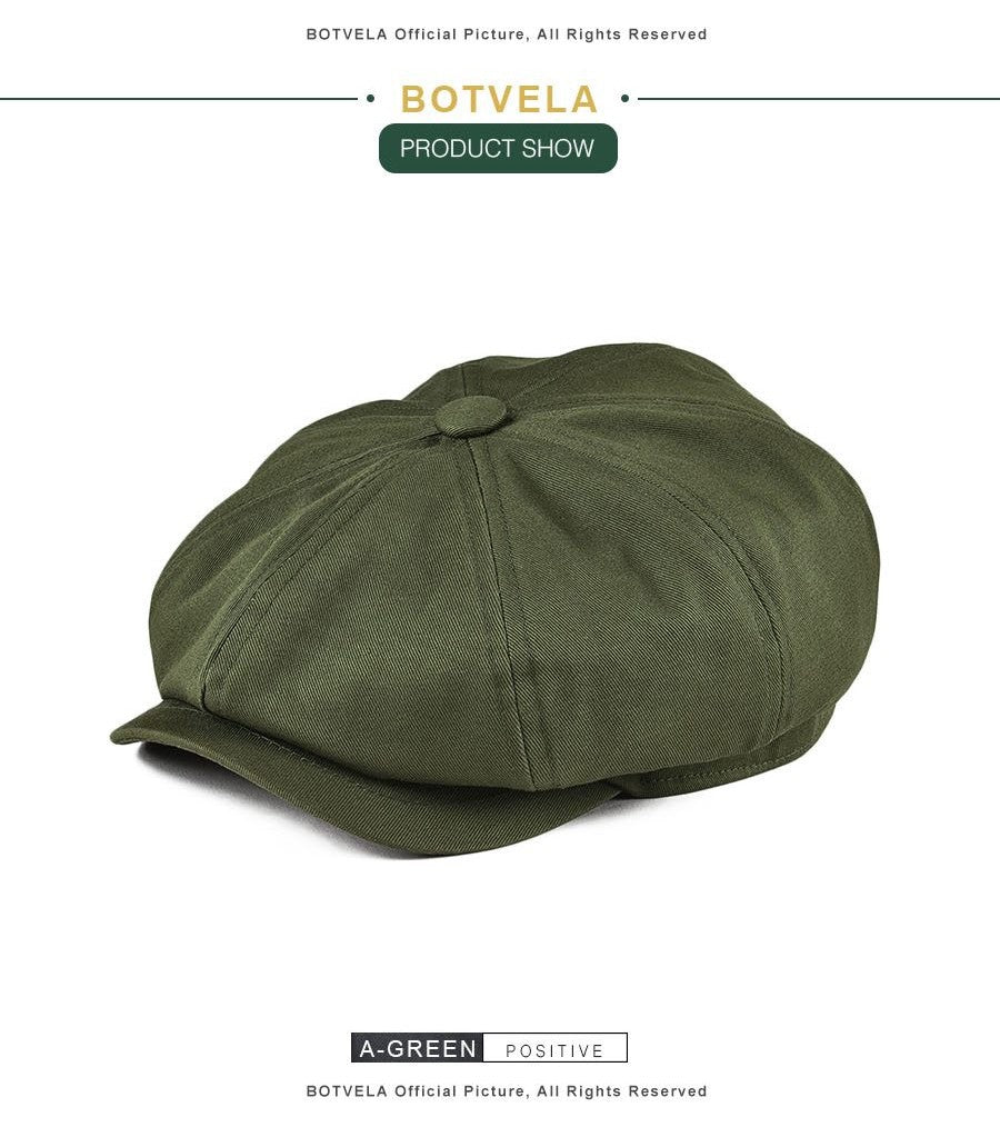 BOTVELA Men's Newsboy Cap Twill Cotton 8 Panel Hat Flat Ivy Cabbie Casual Baker Caps Gatsby Hat Retro Hats Boina Beret for Male