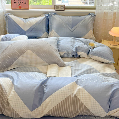 Plaid Style Duvet Cover Set 100% Cotton Bedding Set (1 Duvet Cover 2 Pillowcases),Twin/Full 140x200 200x200,Breathable, Soft