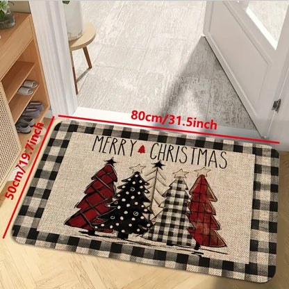 VIKAMA Christmas Tree Theme Rug, Soft Non-Slip Home Decor, Entrance Hall Doormat, Kitchen Two-Piece Mat Set, Bathroom Foot Mat