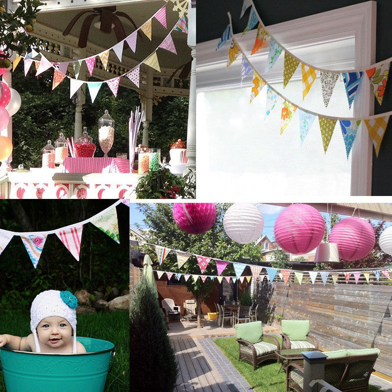 2.6M/8.5FT Nursery Fabric Bunting 10 Triangle Pennant Flags With Tassels Party Decor Banner Home Baby Shower Carnival Garland