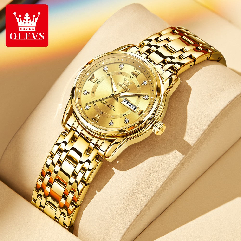 OLEVS 5513 Fashion Ladies' Watches Elegant Stainless Steel Waterproof Quartz Watch for Women Weekly Calendar Luminous Wristwatch
