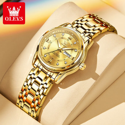 OLEVS 5513 Fashion Ladies' Watches Elegant Stainless Steel Waterproof Quartz Watch for Women Weekly Calendar Luminous Wristwatch