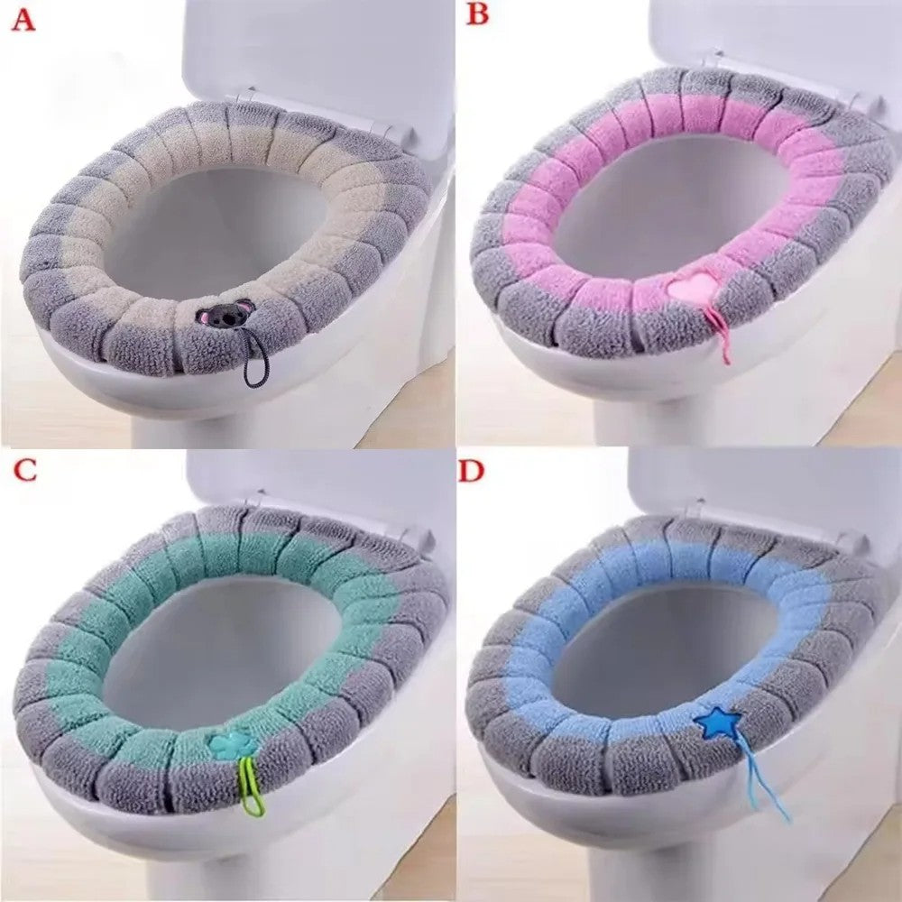 Assento Sanitário de Inverno Universal Portátil Macio Lavável Espessado de Pelúcia Capa de Assento Tapete Almofada de Vaso Sanitário para Banheiro com Acessórios