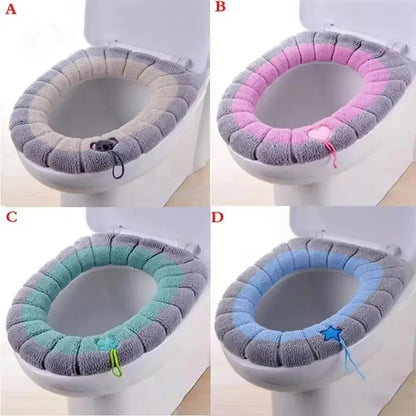Assento Sanitário de Inverno Universal Portátil Macio Lavável Espessado de Pelúcia Capa de Assento Tapete Almofada de Vaso Sanitário para Banheiro com Acessórios