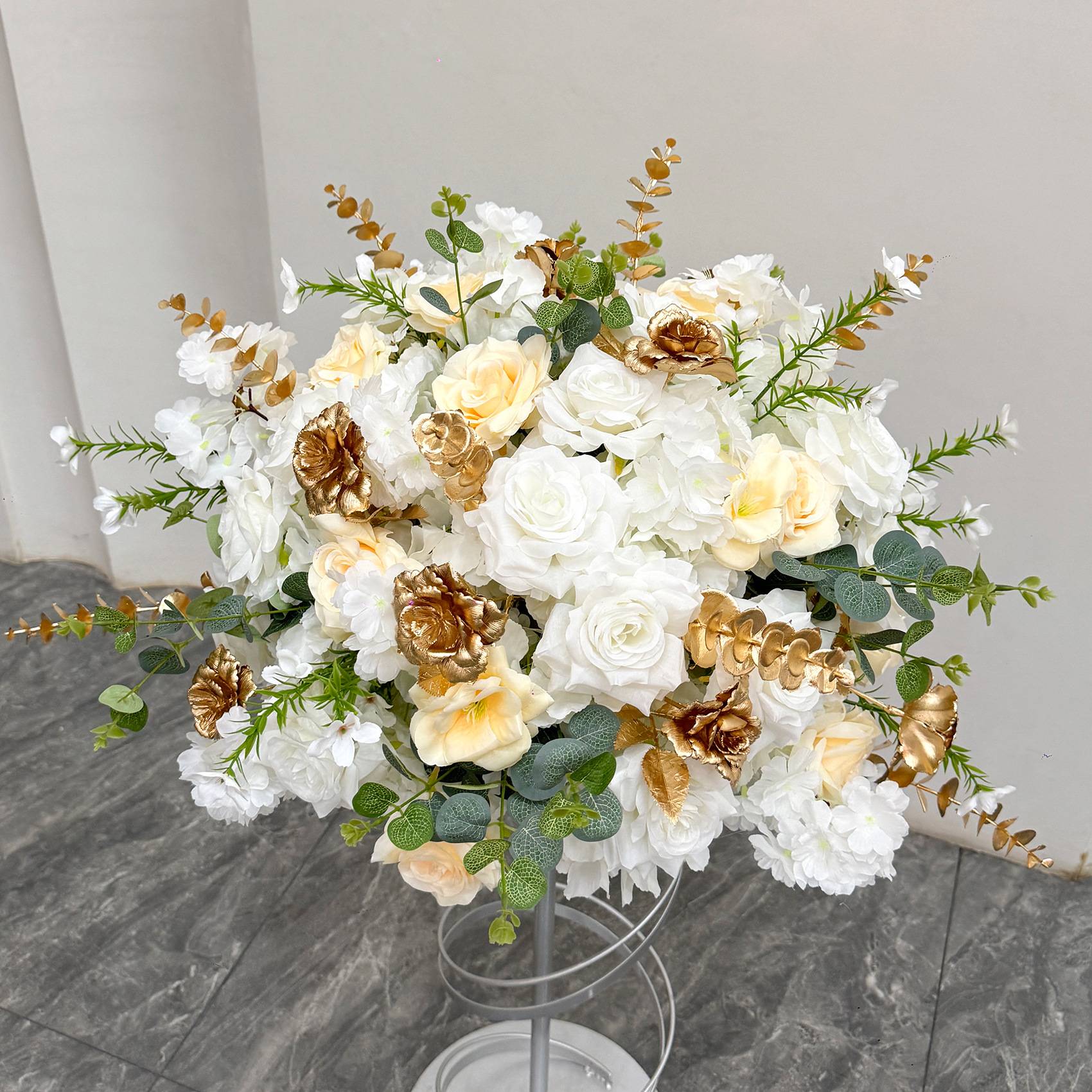 30-70cm Artificial White Rose Flower Ball, Wedding Reception Table Centerpieces, Floral Arrangement for Party Event Decor