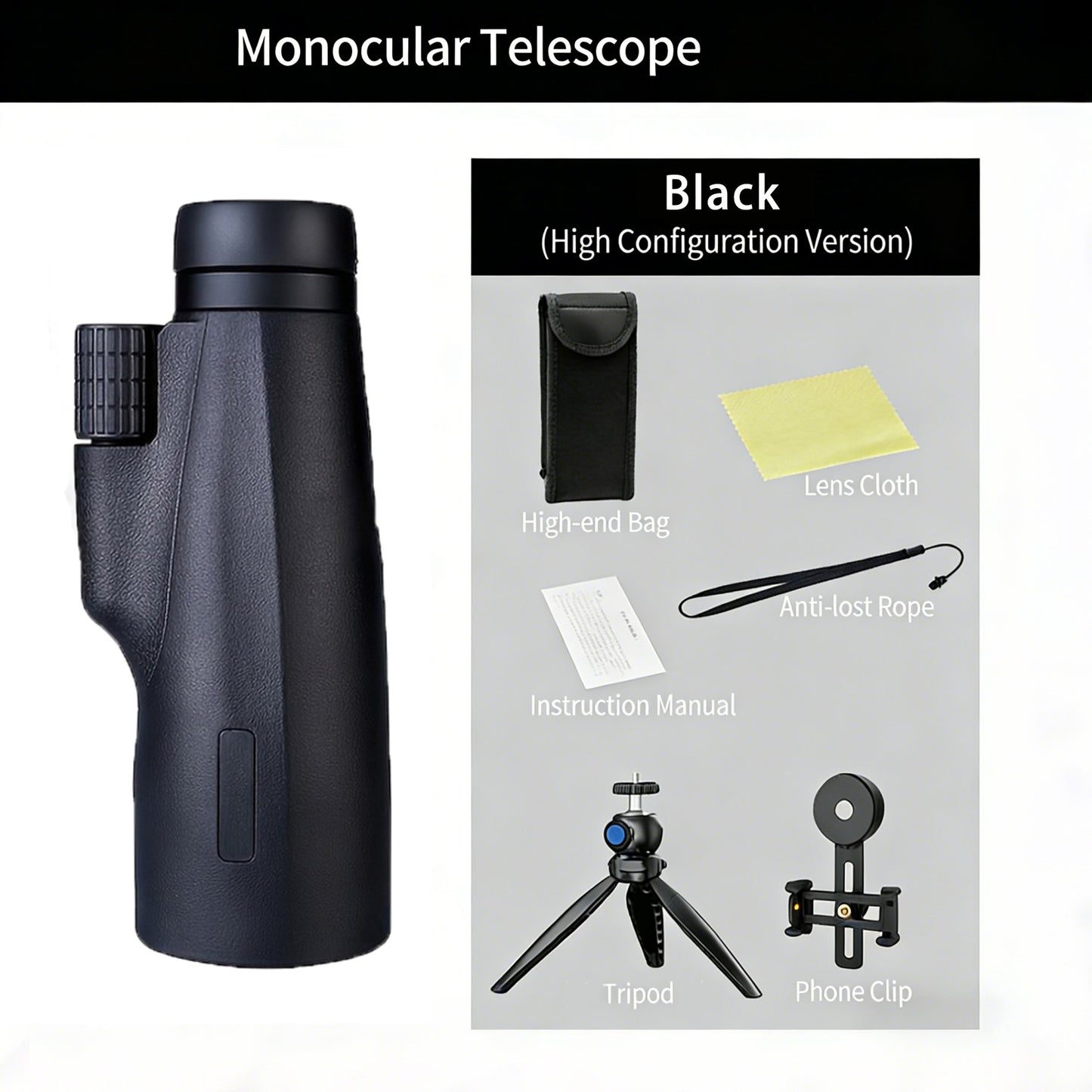 12x50 HD ZOOM Telescópio Monocular Poderoso Binóculos Portátil Telescópio de Longo Alcance Caça Acampamento Com Tripé Suporte de Celular