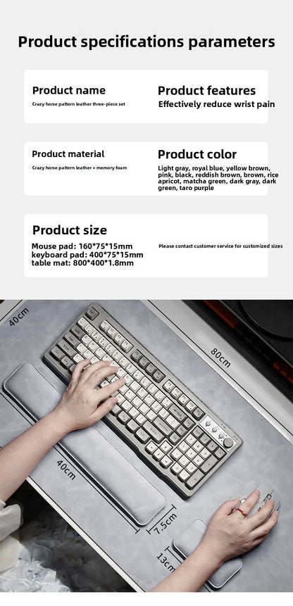 Desk Mat Waterproof PU Mouse Pad Large Mousepad Laptop Non-slip Desk Pad Keyboard Mats Mouse Mat Mouse Wrist Guard Three Pieces