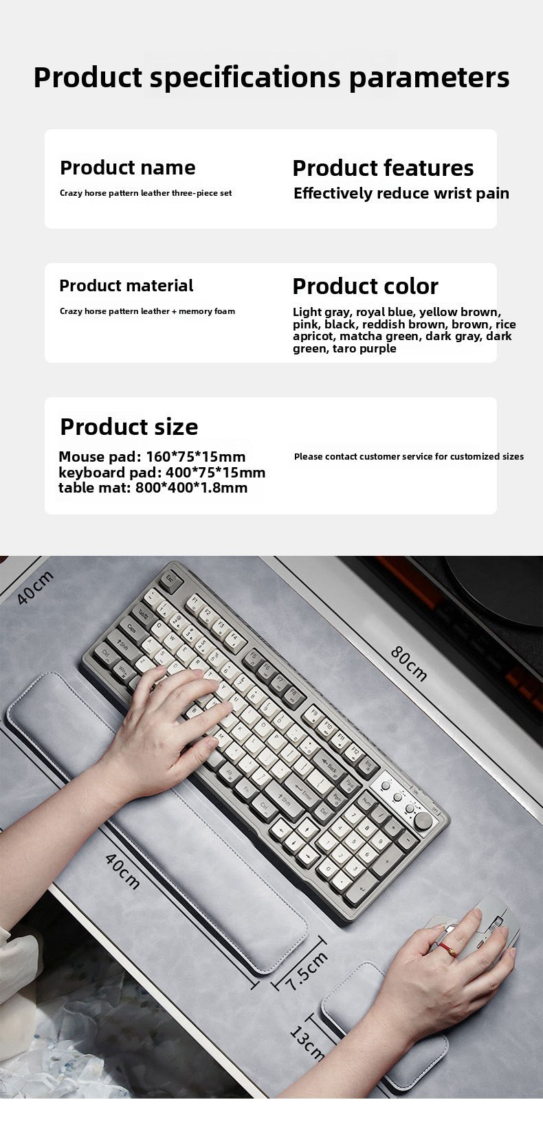 Tapete de Mesa Impermeável PU Mouse Pad Grande Mousepad para Notebook Antiderrapante Tapete de Teclado Tapete de Mouse Protetor de Pulso para Mouse Três Peças
