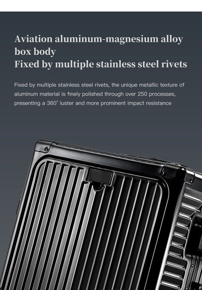 SUSHIMU 20-inch all-aluminum-magnesium alloy luggage with front opening, trolley suitcase, carry-on suitcase, metal travel