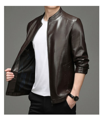 Spring and Autumn New Men's Lapel Leather Jacket Male Business Casual Middle-aged Men's Handsome Short Leather Coat Jackets 2025