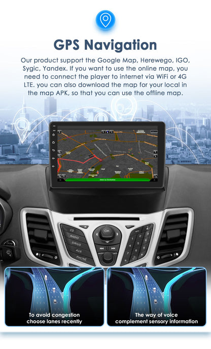Para Ford Fiesta Mk7 2009-2017 CarPlay sem fio para Apple Android Auto Rádio Automotivo GPS RDS WiFi 4G 8 Núcleos Multimídia Estéreo 2din SWC