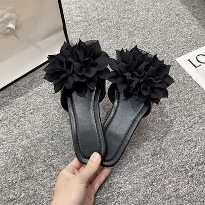 Women Flower Flat Slippers Casual Walking Shoes Female Summer Fashion Solid Color Light Mouth Design Elegant Comfortable Sandals