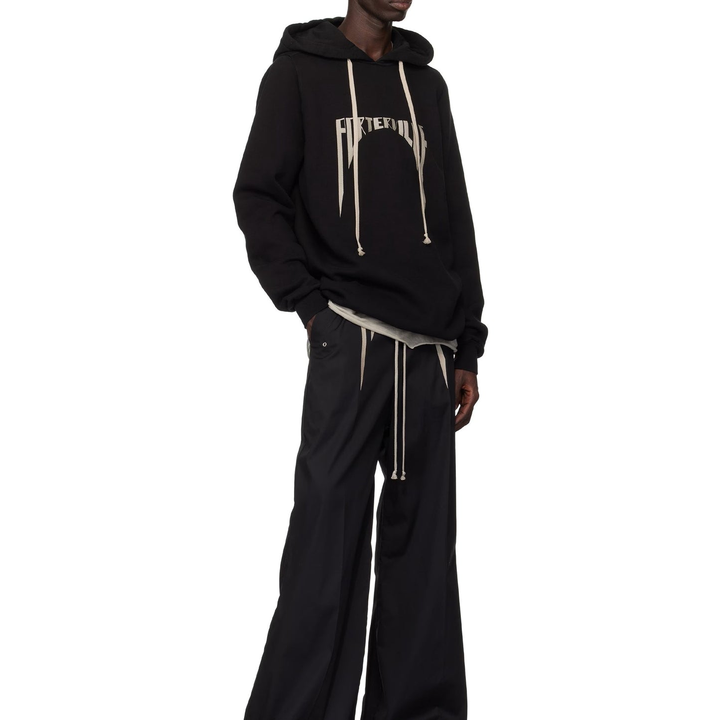 High Street Men's Long Hooded Sweatshirt Black Spring and Autumn New Style Unisex Printed Long Sleeved Pullover Hoodie