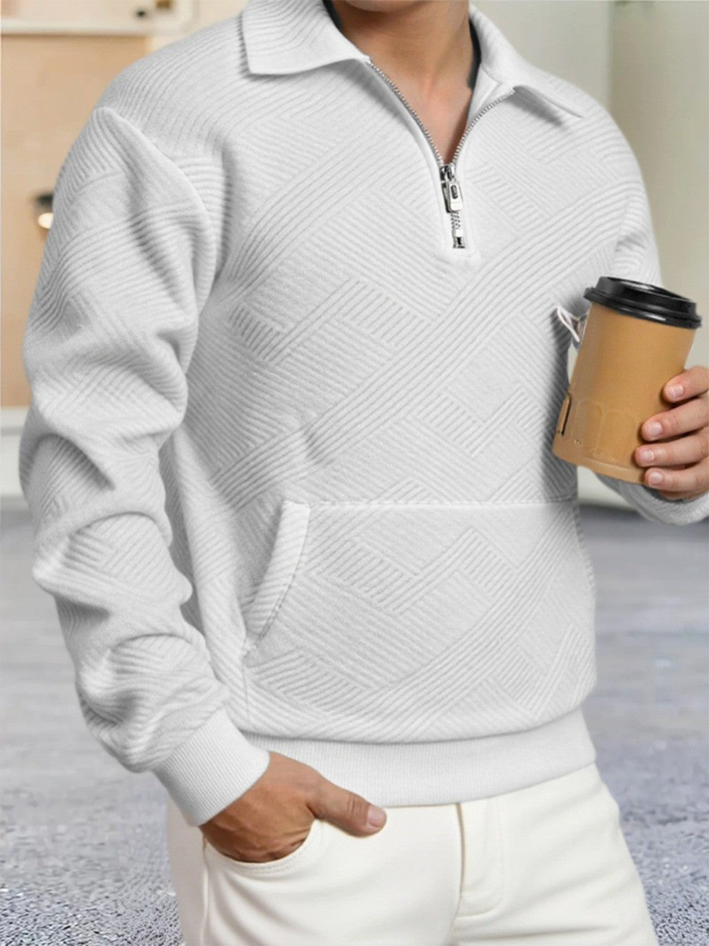 Autumn Men's Casual Sweatshirt Quarter Zip Solid Color Pullover Sweater Outdoor Daily Long Sleeve Polo Turtleneck Male Tops