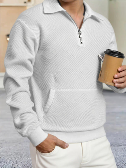Autumn Men's Casual Sweatshirt Quarter Zip Solid Color Pullover Sweater Outdoor Daily Long Sleeve Polo Turtleneck Male Tops