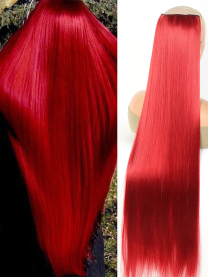 Aosiwig Sintético Super Longo Liso 100cm 5 Presilhas Extensão de Cabelo Natural Preto Loiro Aplique Postiço para Mulheres