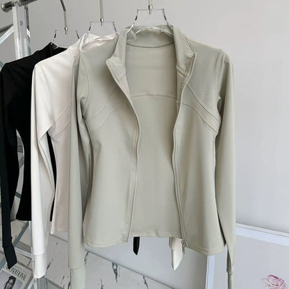 Women's High-End Yoga Fitness Jacket Autumn Stand Collar Long Sleeve Windproof Sports Running Training Top