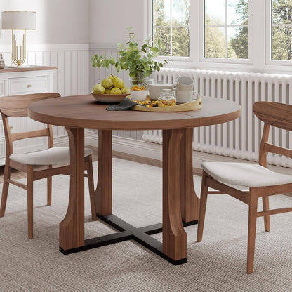 47" Round Dining Table for 4-6, Farmhouse Wood Circular Kitchen Tables, Dark Brown Retro Circle Dinner Table Easy Assembly