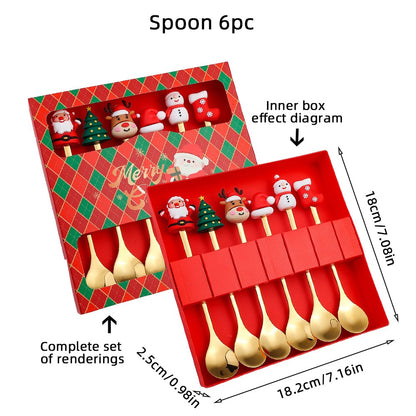 Christmas Themed Cutlery Gift Set 2/4/6pcs Stainless Steel Forks Spoons for Dessert, Creative Holiday Tableware Coffee Tea Party