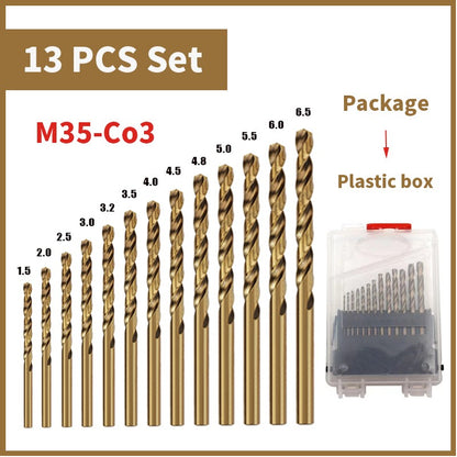 Broca Helicoidal de Aço Rápido Cobalto M35 Conjunto de Ferramentas Acessórios de Broca para Perfuração de Aço Inoxidável e Metal