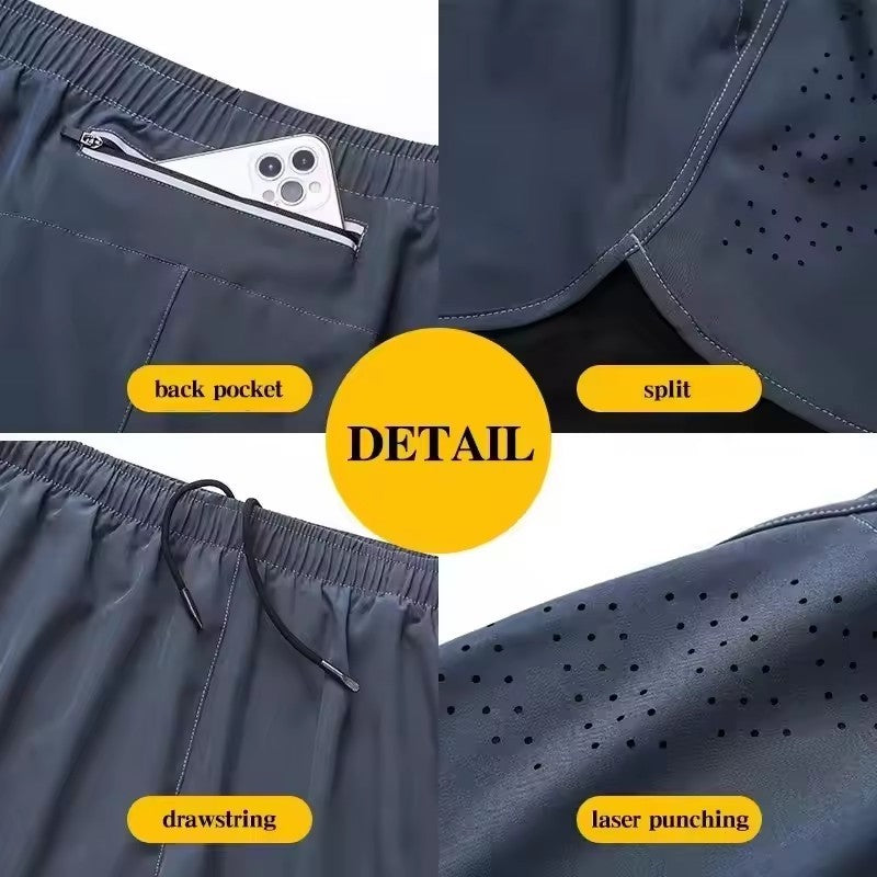 Summer men's reflective running shorts Fitness quick drying double-layer shorts Men's exercise training bodybuilding shorts