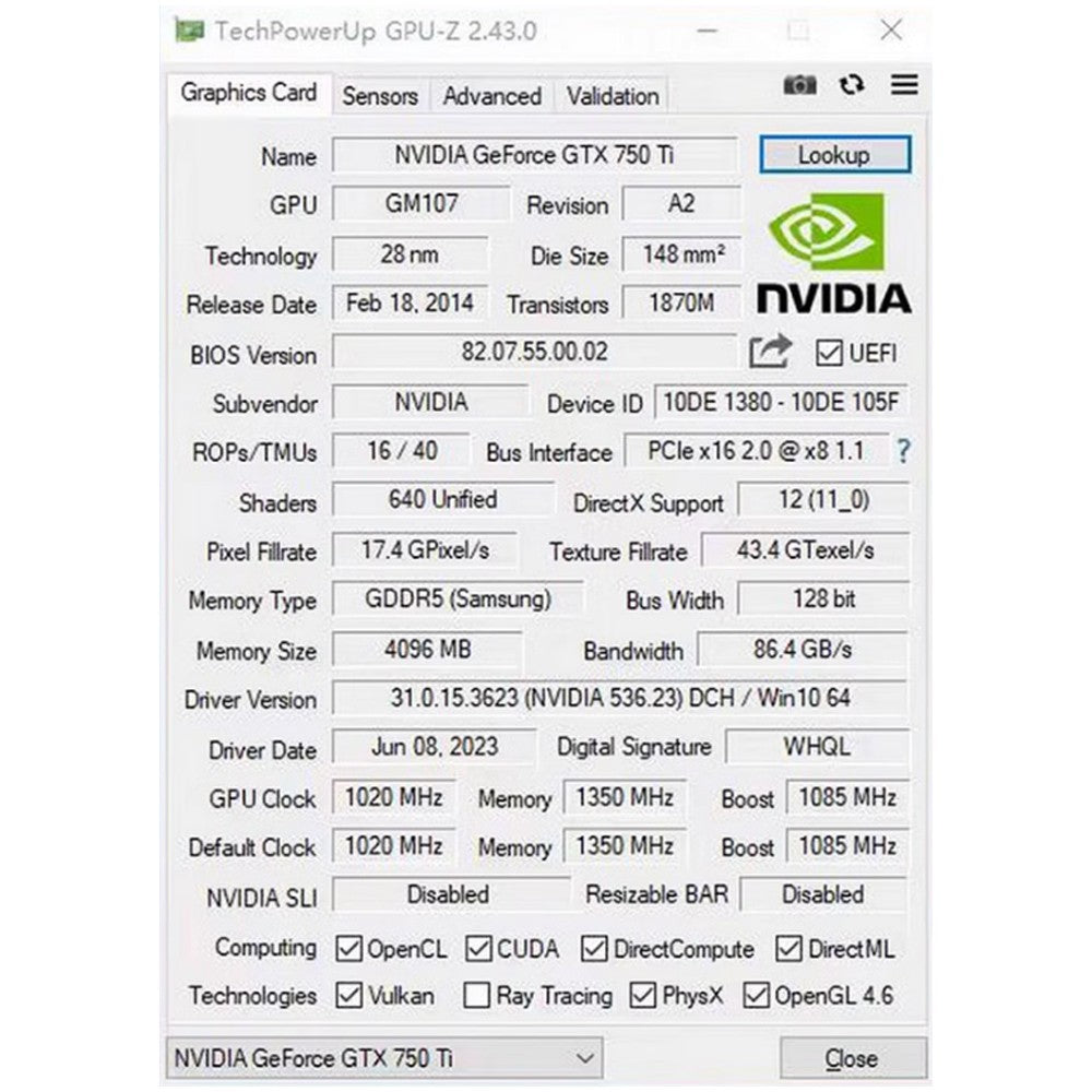 Placa de Vídeo AIBOMAN NVIDIA GTX750Ti 4G GDDR5 128Bit 28nm PCI Express 3.0 X16 para Jogos Componentes de Computador de Mesa