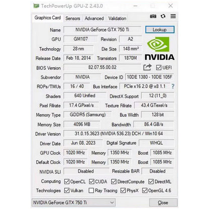 Placa de Vídeo AIBOMAN NVIDIA GTX750Ti 4G GDDR5 128Bit 28nm PCI Express 3.0 X16 para Jogos Componentes de Computador de Mesa