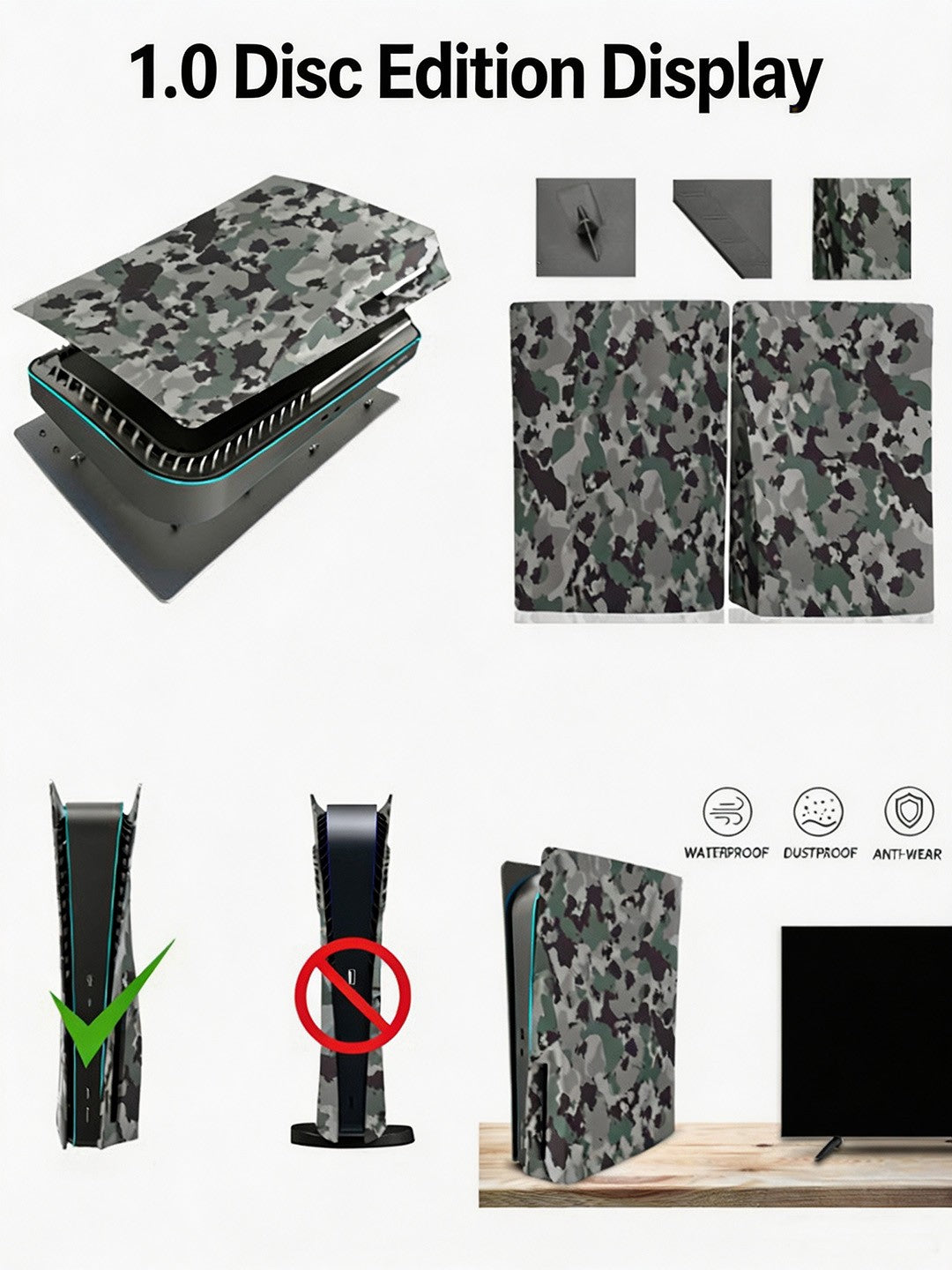 For PS5 Console Disc Version Camouflage Skin Faceplate Shell Console Replacement Backplate Shell For Playstation 5 Disc Edition