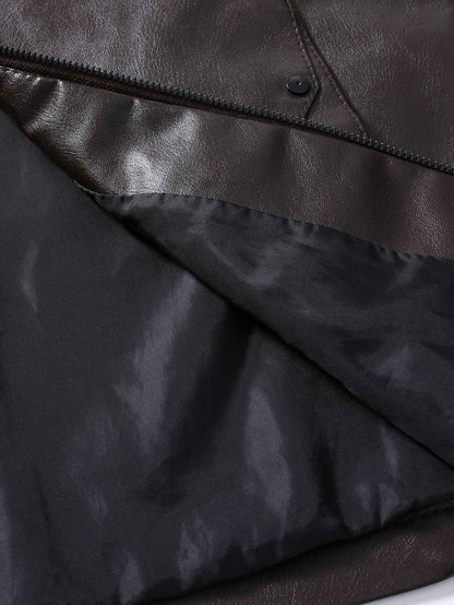 2024 Spring New Men's Business Casual Slim Long-sleeved Pu Leather Jacket Jacket Side Seam Pocket Zipper Solid Color