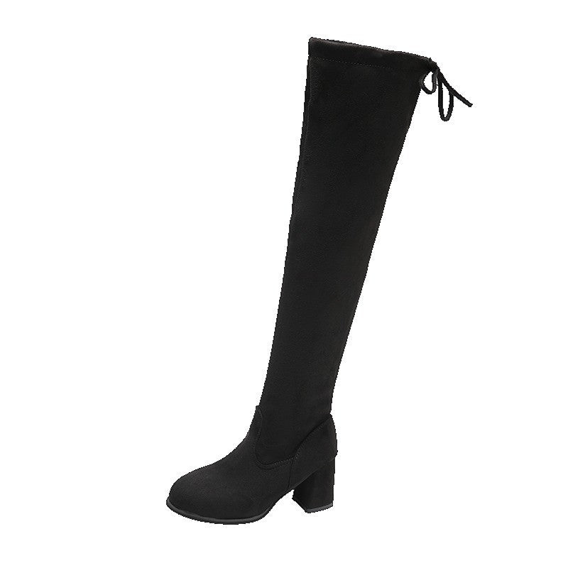 Spring New Fashion Slim Thick High Heels Flock Women Over-the-Knee Long Modern Stretch Boots Winter Long Boots D252