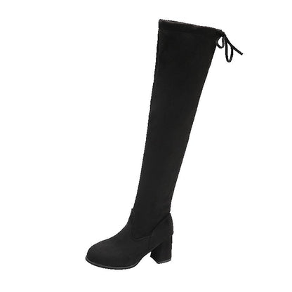 Spring New Fashion Slim Thick High Heels Flock Women Over-the-Knee Long Modern Stretch Boots Winter Long Boots D252