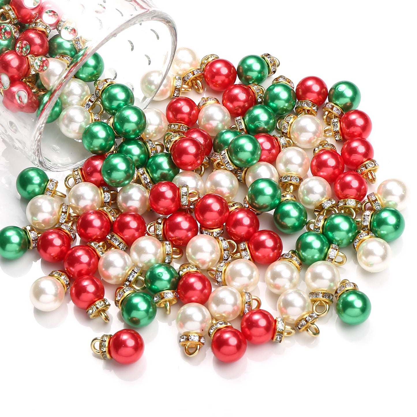 20pcs/set Shiny CCB Christmas Beads Pendant Classic Golden Rhinestone Spacer Beads For Earrings  Making Fashion Accessories