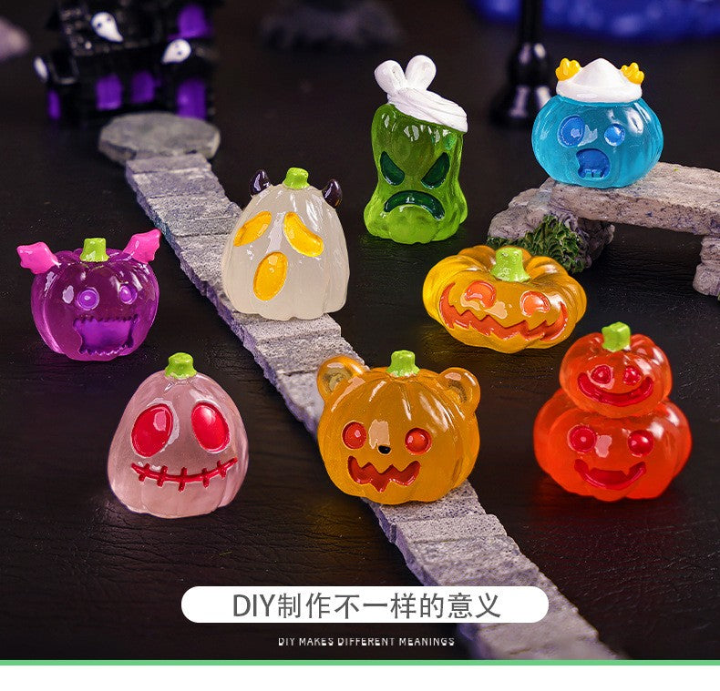 8/16/24pcs Luminous Halloween Micro Landscape Miniature Figurine Resin Craft Mini Fairy Garden Ornament Pumpkin Ghost Decoration