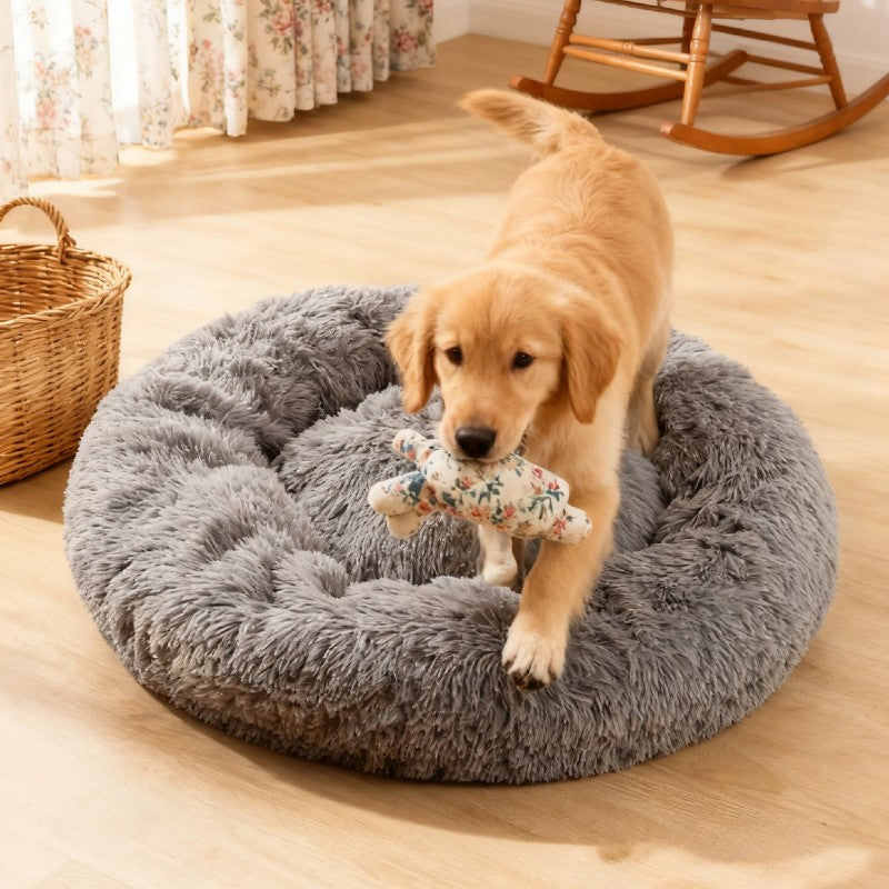 Cama para Pets Super Macia Pelúcia Grande Adequada para Cães de Porte Médio Lavável na Máquina Cama Redonda para Cães Ninho Confortável para Dormir