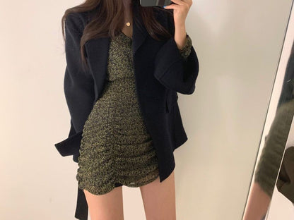 Retro Chic Autumn Winter Woolen Coat One Button Long Sve Suit Collar Waist Cinched Side Slit Warm Knitwear for Women