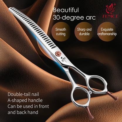Fenice ZB Profissional 6.5/7.0 Polegadas JP440C Tesoura Curva Fluffy/Desbastadeira para Tosa de Cães para Tosadores/Uso Familiar