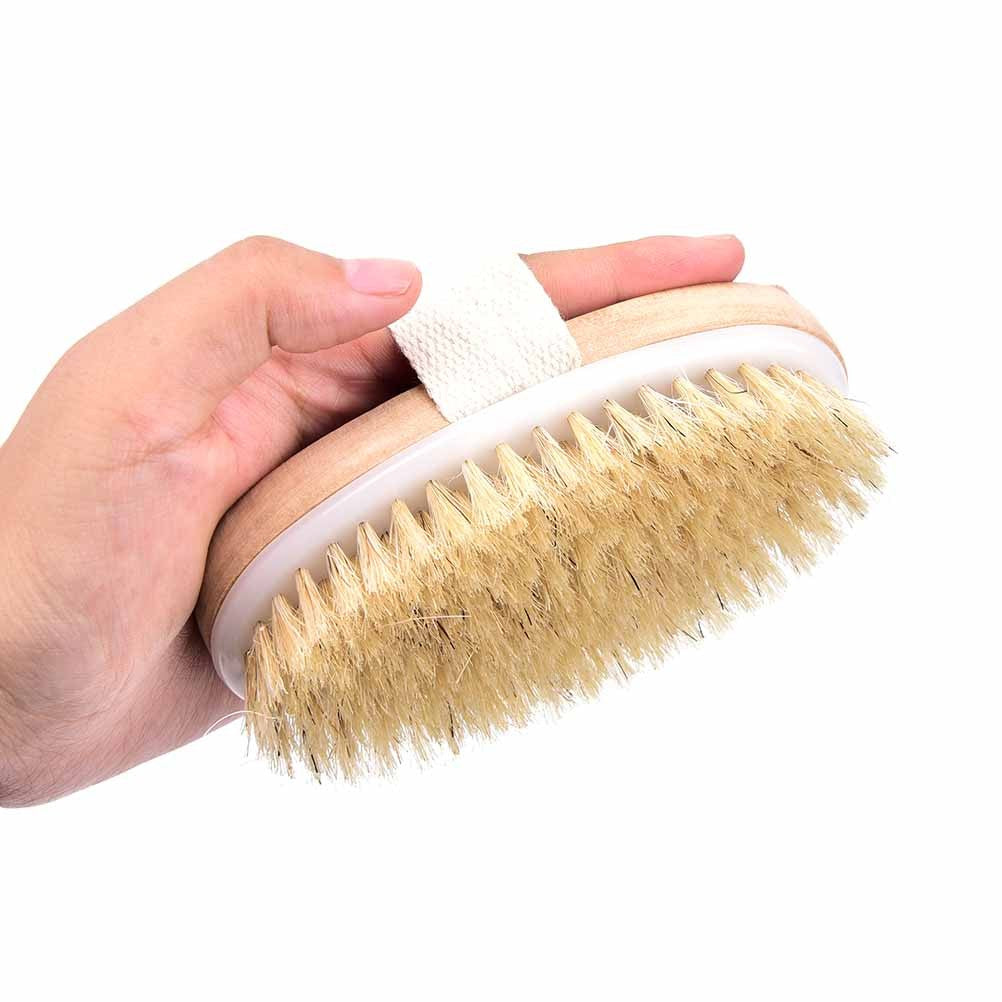 Escova de massagem de cerdas naturais para corpo, seca ou úmida, macia, para SPA, banho e massagem