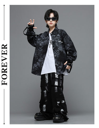 Roupas Infantis Hip Hop Casaco Brilhante Preto Top Calças Jogger Pretas de Rua para Meninas Meninos Fantasia de Dança Jazz Roupas