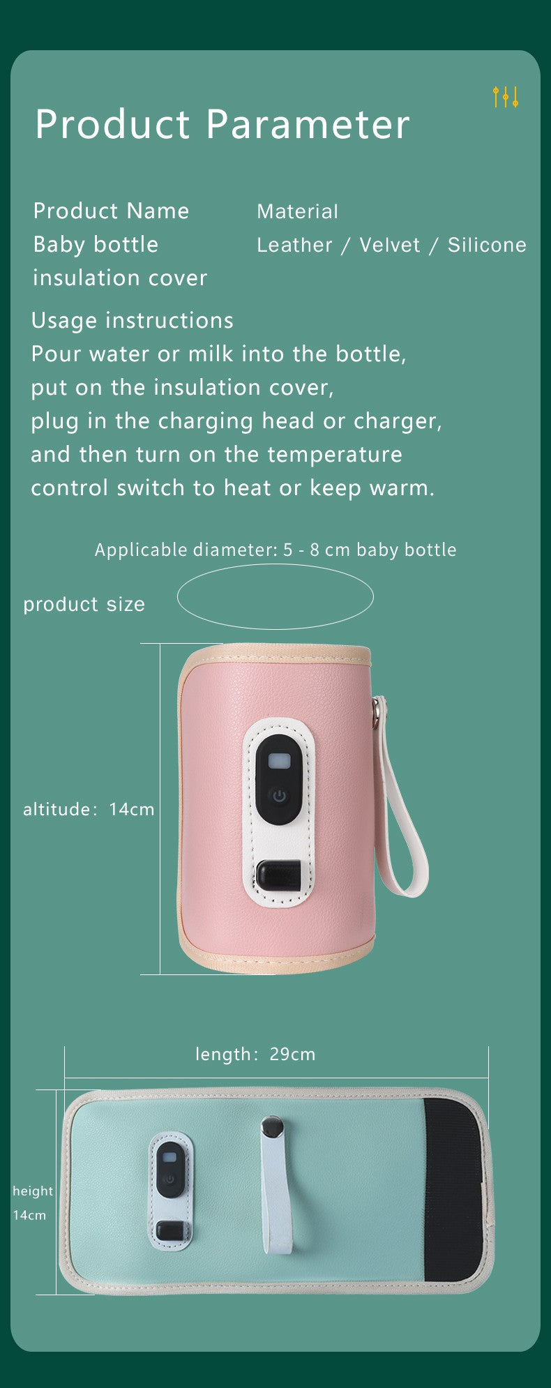 USB Baby Milk Bottle Thermal Bag Universal Digital Display Nursing Bottle Heater Portable Baby Milk Heat Keeper for Traveling