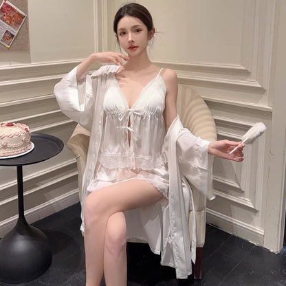 French-Style Strapless Nightgown for Women Summer Strapless Robe Two-Piece Set Summer Purely Sensual Beauty Straps with Padded C